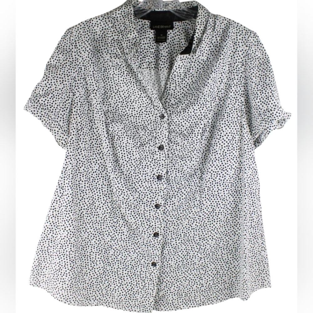Lane Bryant Buckle Short Sleeve Button Up Top